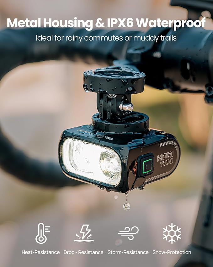 Magicshine HORI1300S Bike Headlight, Compatible with Garmin/Wahoo, 1300 Lumens High & Low Beam Front Light, USB-C Rechargeable, IPX6 Waterproof for Night Riding and Urban Cycling