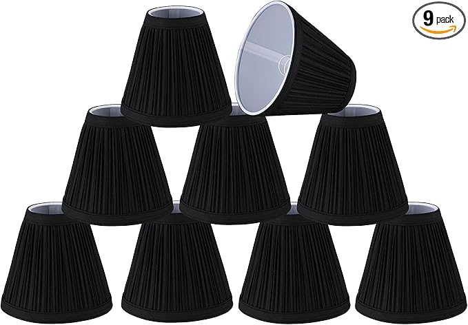 Aspen Creative 33122-9 Small Pleated Empire Shape Chandelier Clip-On Lamp Shade, Black, 3" Top x 6" Bottom x 5" Slant, 9 Pack