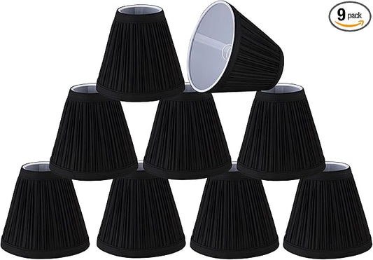 Aspen Creative 33122-9 Small Pleated Empire Shape Chandelier Clip-On Lamp Shade, Black, 3" Top x 6" Bottom x 5" Slant, 9 Pack
