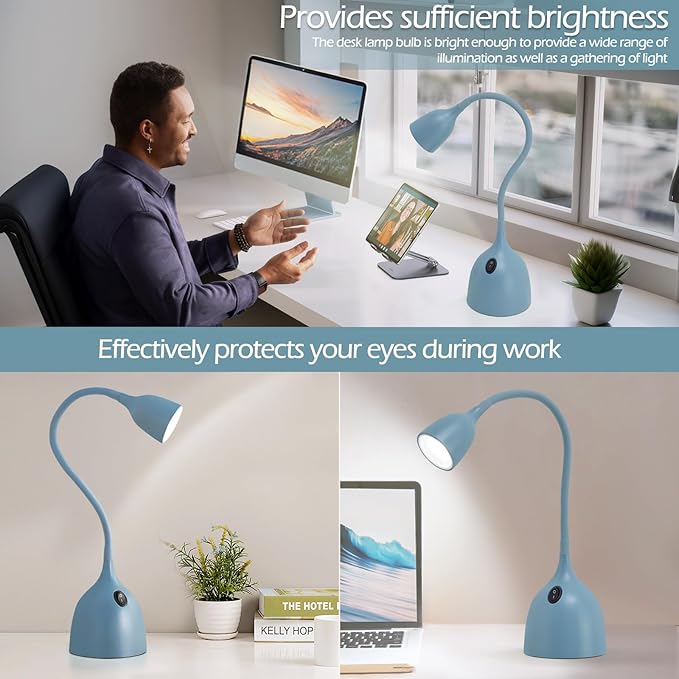 Gooseneck Desk Lamp 360 LED Flexible Reading Light for Small Spaces Home Office Bedroom College Dorm Bookshelf Nightstand Table Lamp (Blue)