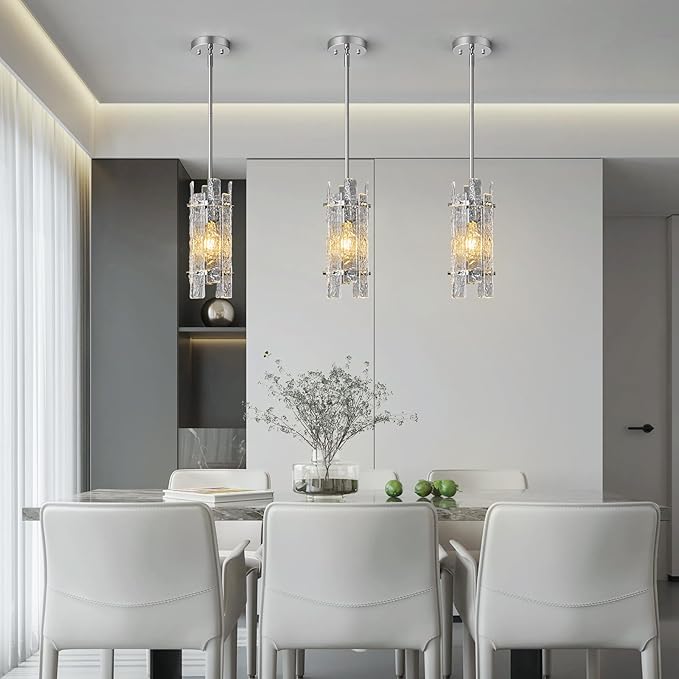 Modern Crystal Pendant Lighting Chrome Pendant Lights Mini Glass Chandeliers, Adjustable Pendant Light Fixture for Kitchen Island Bedroom Living Room Dining Room Corridor(3Pack)