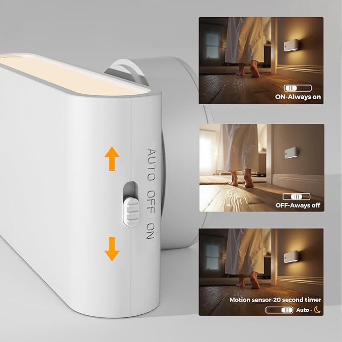 L LOHAS LED Motion Sensor Night Light, Rechargeable Stair Lights Indoor, Portable Warm White Motion Sensor Light Indoor, Battery Operated Night Light for Bedrooms, Hallway, Stairway & Bathrooms