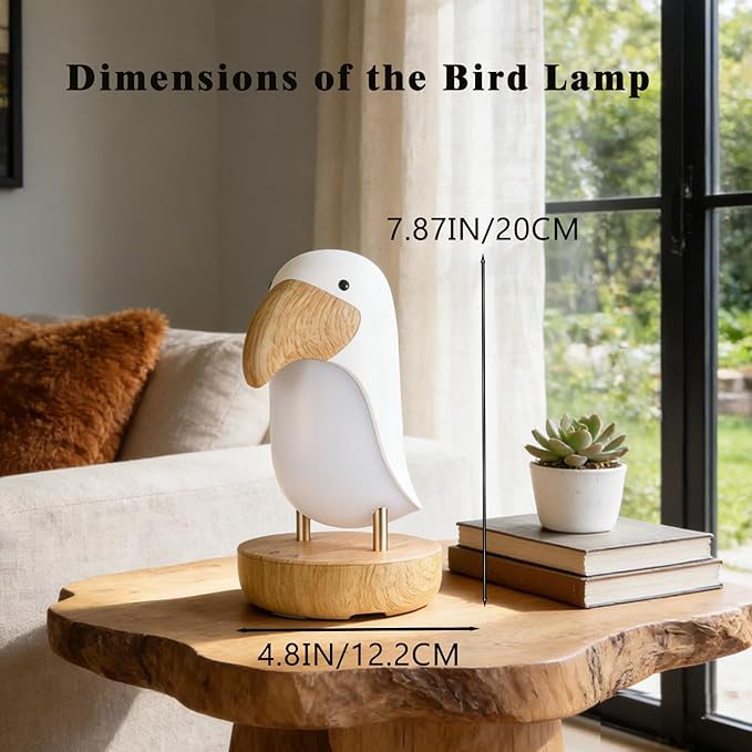Bird Table Light - Rechargeable Night Light, Cordless Desk Lamp, Decor Lamp for Bedroom, Nursery, Living Room | Warm White LED, Gift for Bird Lovers & Home Decoration