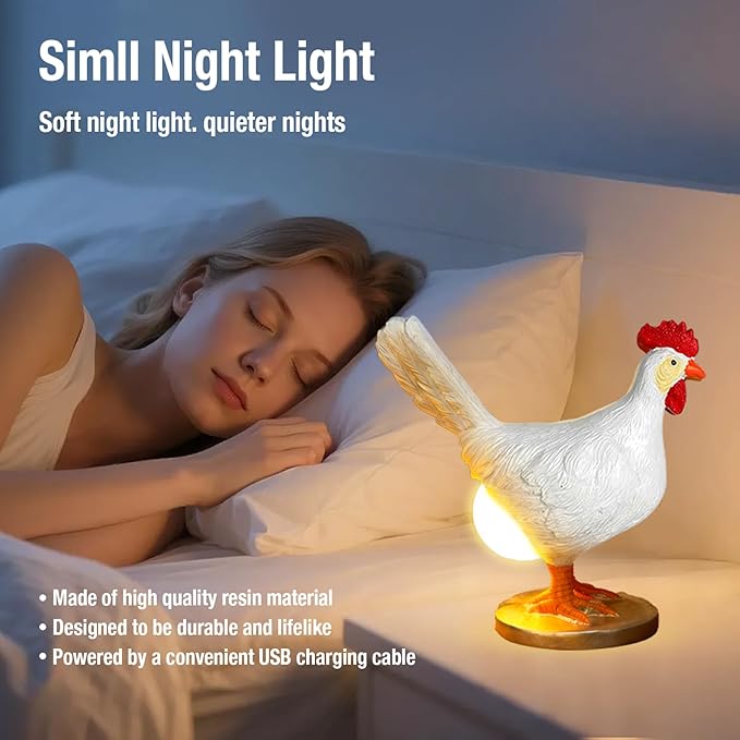 Chicken Egg lamp Resin LED Egg Night Light Lifelike Rooster Lamp with Bulb Funny Gifts for Easter Christmas Birthdays