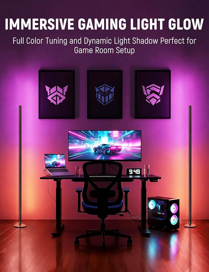 Corner Floor Lamp Smart RGB LED Corner Lamp with Music Sync, App and Remote Control Color Changing Ambience Light, Timing for Living Room, Bedroom, Gaming Room