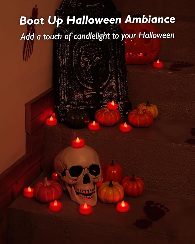 LED Candles, 24 Pack Tea Lights Candles Battery Operated, Flameless Tealight Candle, Realistic Tea Lights for Halloween Christmas Party Decor -D 1.5” x H 1.25”-Red