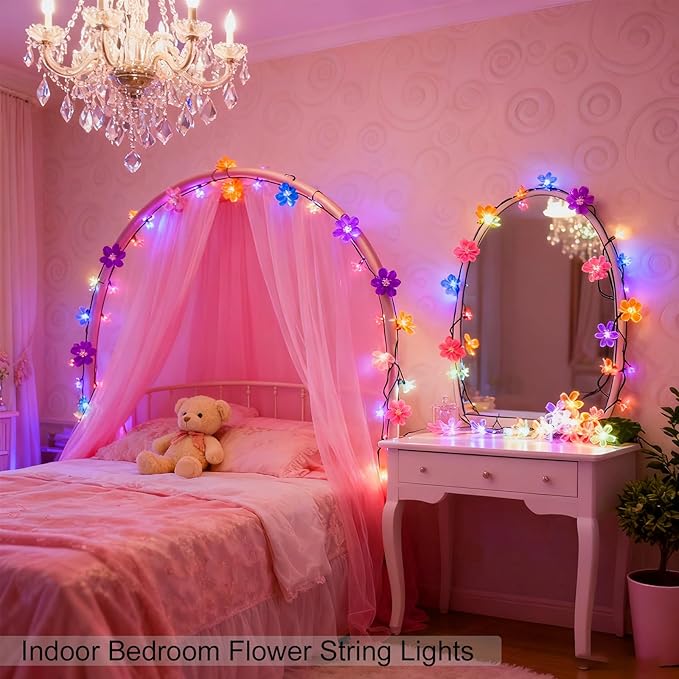 Easter Pastel Flower String Lights Indoor Bedroom Decorations, 33ft 100 LED USB Plug-in Fairy Cute Cherry Blossom Froal Lamp for Patio, Garden Party, Christmas, Birthday Decor (Multicolored)