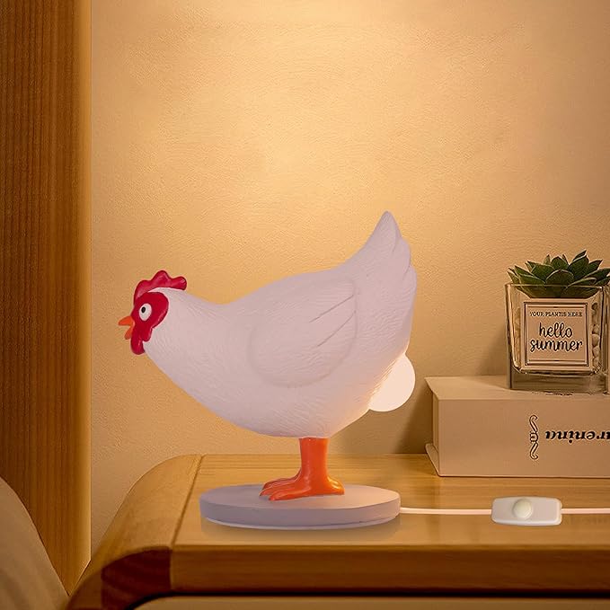 Ammonite Chicken Lamp With Egg in Butt, 3D Laying Egg Night Light, Funny Resin Lifelike LED USB Warm Light Table Lamp, Easter Christmas Birthday Gift