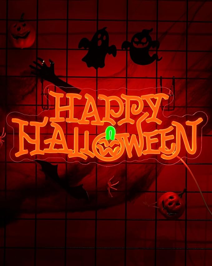 Happy Halloween Pumpkin LED Neon Lights for Wall Decor 16.1x6.1in USB Powered Halloween Neon Light Sign for Halloween Costume Party,Trick or Treat,Bar,Living Room Decoration Gifts