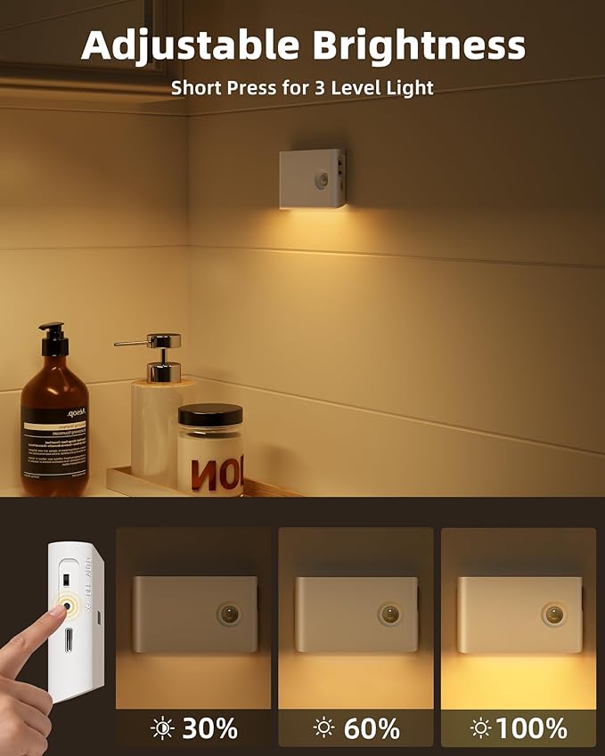 EZVALO Motion Sensor Light Indoor, 1500mAh Rechargeable Stair Lights, Magnetic & Dimmable, 3000K Soft White, Wireless Night Lights for Hallway, Stairway, Bathroom, Bedroom, 8 Pack