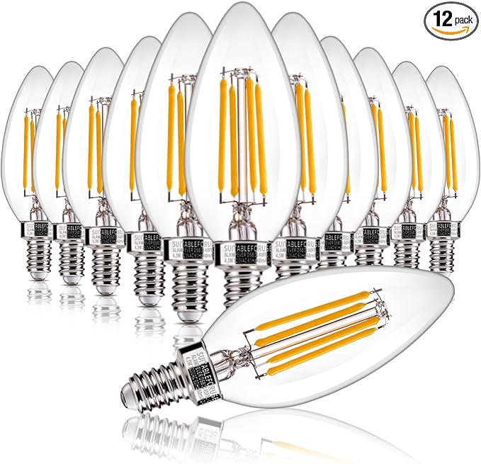 ALAMPEVER Chandelier Light Bulbs, 60W Equivalent Candelabra Bulb, E12 LED Bulb 2700K Soft White, 450LM, Candle Light Bulbs 12 Pack
