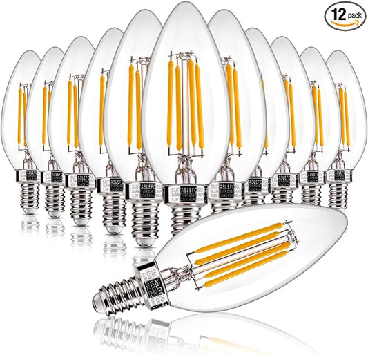 ALAMPEVER Chandelier Light Bulbs, 60W Equivalent Candelabra Bulb, E12 LED Bulb 2700K Soft White, 450LM, Candle Light Bulbs 12 Pack