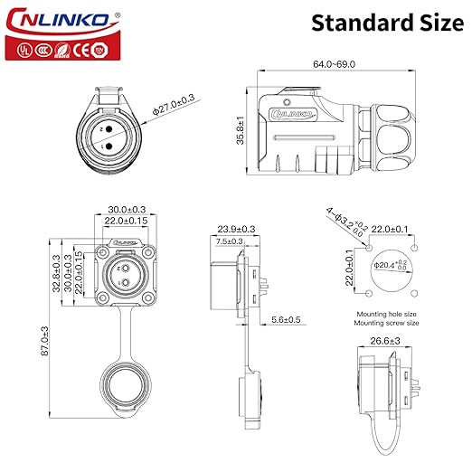 CNLINKO LP20 Series Waterproof Connector, IP68 Laundry Machine Power Connector, Male Female Led 7 Pin M20 Connector for LED Lamp Project Cable Assemble Type (7 pin)