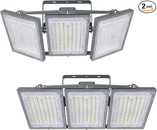 STASUN 2 Pack LED Flood Lights Outdoor, Max Series 600W 60000lm 6000K Daylight IP66 Waterproof, Commercial Parking Lot Lights, 3 Heads for Yard Street Stadium Outdoor Area Floodlight Security Light