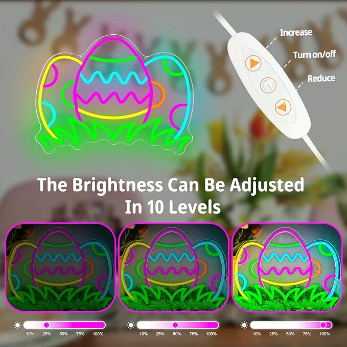 Easter Eggs Neon Sign Dimmable Easter Window Lights Three Colorful Eggs On Grass Neon Lights Egg Hunt Led Sign Happy Holiday Window Lights Decorations