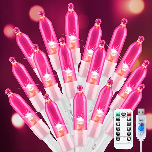 Minetom Valentines Decor Pink Lights, 39 Feet 100 LED Mini Valentines String Lights USB Operated, Waterproof Tree Lights Indoor for Home Bedroom Holiday Decorations