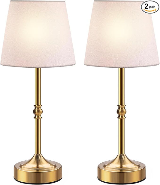 2 Pack Rechargeable Cordless Table Lamp, 5000mAh Battery Operated Lamps, Wireless 3-Level Dimmable Touch Lamp, Portable Night Bedside Brass Lamp, Desk Light for Patio Restaurant Dinnin (Gold)