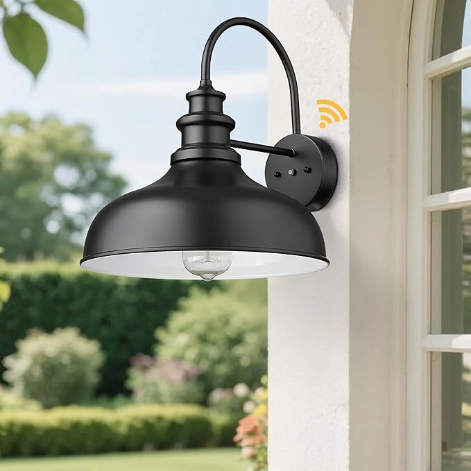 Bestshared Dusk to Dawn Sensor Farmhouse Barn Light, Outdoor Wall Sconce, Outdoor Wall Lantern for Porch, Exterior Light Fixtures Porch Lights (Black+White, 2 Pack)