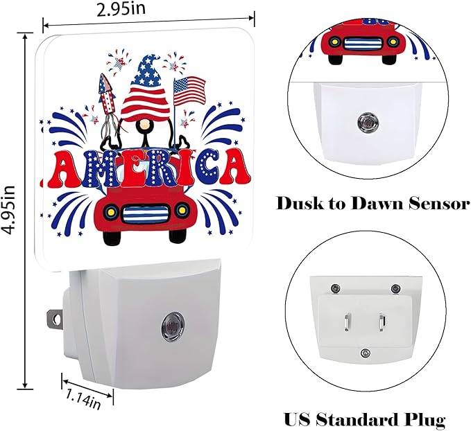Happy Independence Day Night Light,Plug Into Wall with Dusk to Dawn Light Sensors, Warm Nightlights for Bedroom, Bathroom, Hallway, Kitchen, Gifts Ideal for Boys Girls Women Men
