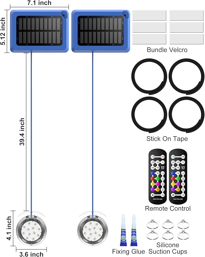 Solar Pool Lights,Underwater IP68 Pool Lights with 8-Color Changing and 9 Modes,Solar Powered LED Swimming Light with Remote Control for Above Ground Pools/Inground Pools-2 Pack-Black