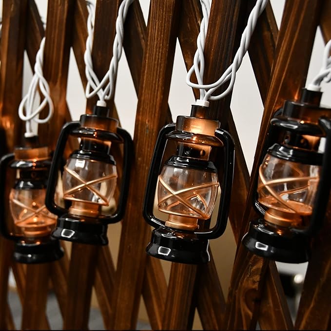 8.5Ft Black Mini Kerosene String Lights, Vintage Fairy Decorative Lights with 10 Mini Black Kerosene Lights, Connectable Outdoor Lantern Christmas Light for Bedroom Camping Wedding Garden Holiday