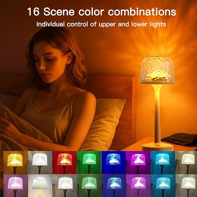 Ocean Wave Cordless Projector Light, USB Rechargeable Cordless Night Light with Remote Control, Party Sunset Mood Ambient Lighting, RGB Color Aurora Light Projector for Bedroom Living Room