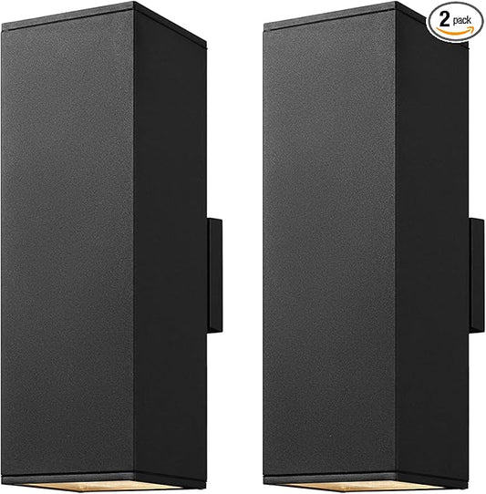 mirrea Modern Outdoor Porch Light Patio Light in 2 Lights with Aluminum Rectangular Tube and Tempered Glass Cover Waterproof Wall Sconce 2 Pack (Matte Black 18")
