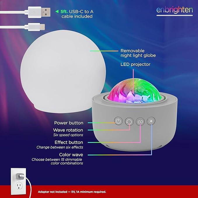 Enbrighten Aurora Crystal-Ball Galaxy Projector – Space, Nebula & Star Night Light with Northern Lights Effect – Tabletop Light for Bedroom, Playroom, Game Room & Parties (76044)