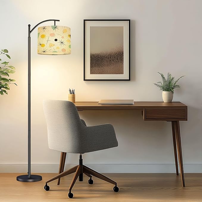 Drum Lamp Shade Atomic Starbursts Mid Century Modern Sputnik Palm Springs Abstract Lampshade for Floor Lamps Table Lamps Pendant Light 8.9"x11" Linen Lampshades Replacement Large Lamp Shade