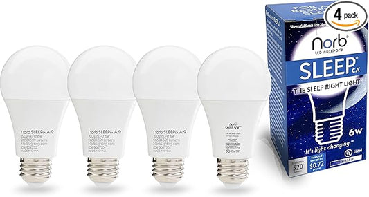 NorbSLEEP - Sleep Light Low-Blue LED Light Bulb for Bedtime and Evening, for Restful, Healthy Sleep for All Ages (Baby and Adults) (6W 4 Pack)