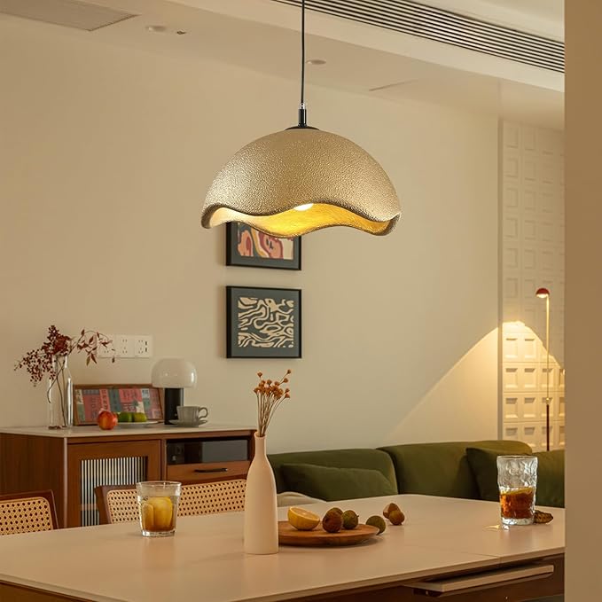 JAYMP 15.7" Modern Pendant Light for Dining Room Kitchen Island Light Hanging Lamp E26 Base Japanese Wabi-Sabi Style Bird Nest Shape Lighting Fixture, 1 Pack (Matte Gold,D Shape, 40cm/15.7inch)