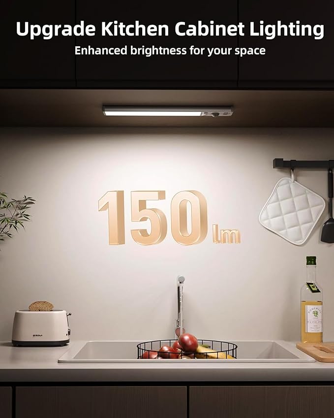 EZVALO 10inch Under Cabinet Lighting, 2500mAh Rechargeable Motion Sensor Lights Indoor with 3 Color Temps, 2 Pack Magnetic Closet Light, 80 LED Dimmable Under Counter Lights for Kitchen, Shelf, Stair