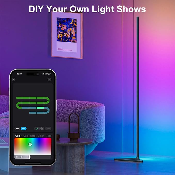 MIHEAL RGB Floor Lamp,16 Million Colors LED Floor Lamps 56" Lamps for Living Room with Music Sync,Standing Lamp with App and Remote Control,Gaming Ambient Lighting Corner Lamp Bedroom Decor