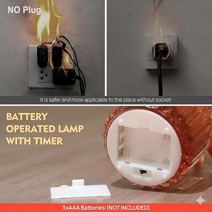 Small Battery Operated Lamp with Timer, Tiny Cordless Glass Table Lamp for Home Decor, Kitchen, Bathroom, Birthday Gift for Women, Jelly Red