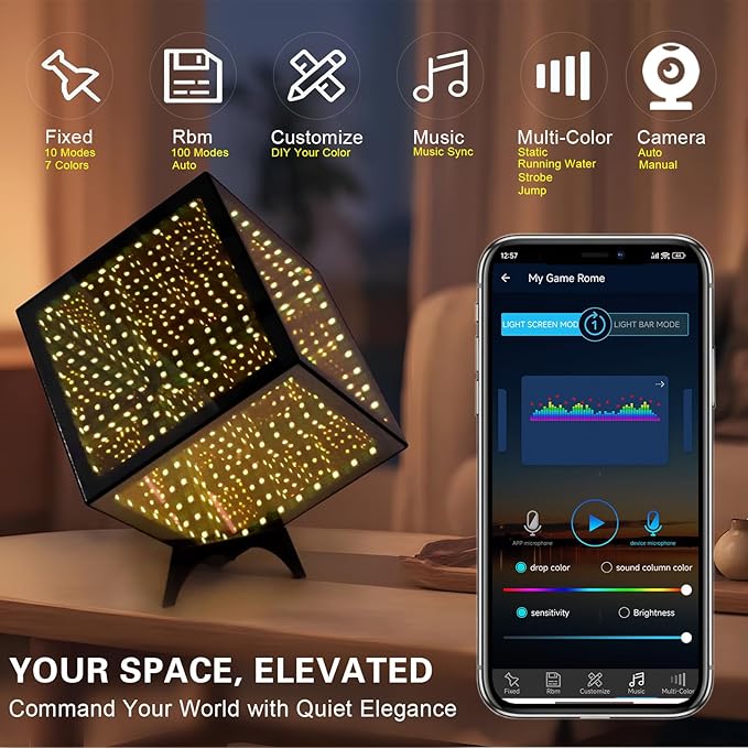 RGB Infinity Hyper Cube Light with APP Control - Smart Infinity Mirror Night Light, 16M Colors Music Sync, Gaming Room Decor, Mood Lighting for Bedroom Desk and Party (5 Inches)