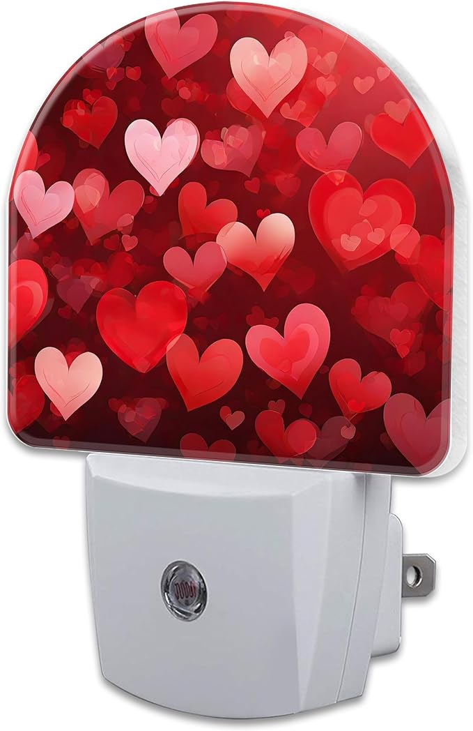 Red Love Hearts Night Light Plug into Wall,Romantic Sweet Red Heart Dusk to Dawn Night Light,0.5w Energy Saving Sleep Friendly Nightlights for Kids, Ideal Gifts for Birthday Mother's Day
