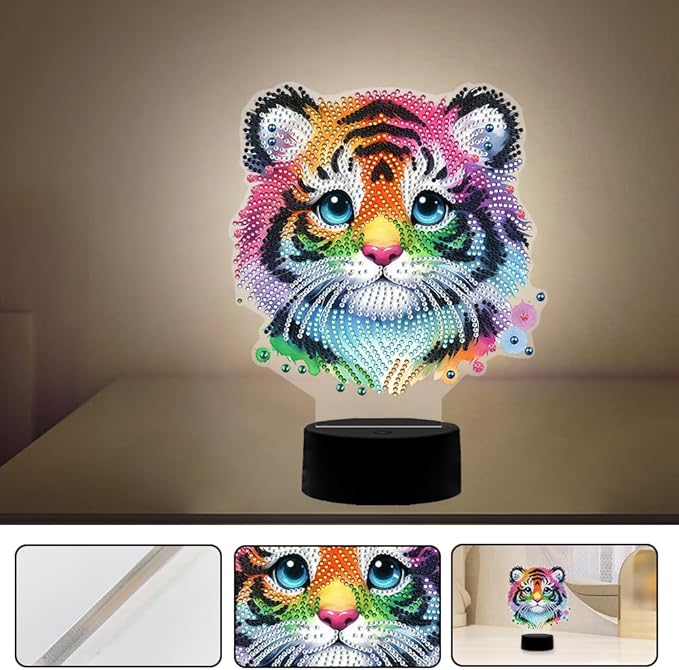 Tiger Diamond Art Painting Night Light,Diamond Art Painting Kits Desktop Touch Lamp Ornaments for Tabletop Decor Diamond Art Accessories for Adult Beginner Bedrooms Living Room