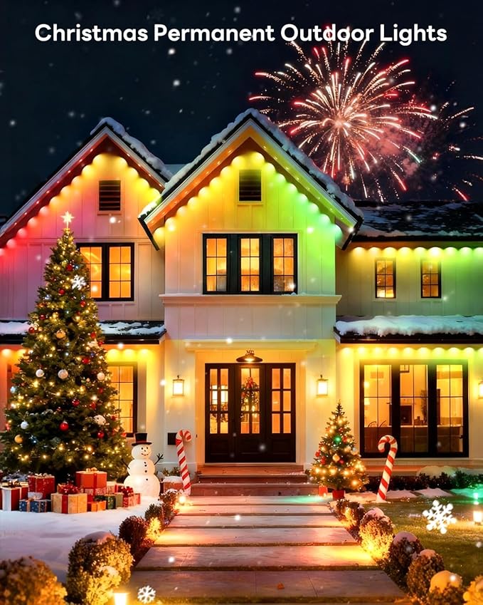 Pak Permanent Outdoor Lights, 50FT Smart RGB+IC LED Lights for House - IP67 Waterproof Eave Lights for Halloween, Christmas & Parties - DIY Multiple Scene Modes, Works with Alexa & Google Assistant