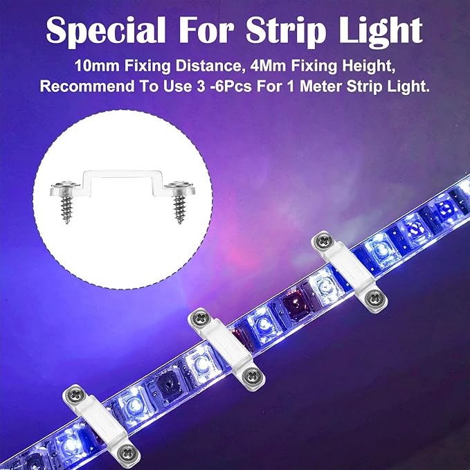 100 Pack LED Strip Light Mounting Brackets Stripe Light Holder, Transparent Fixing Clips LED Tape Hook Rigid Clips for 12mm Wide IP67/68 Waterproof Strip Lights, with 200 Screws