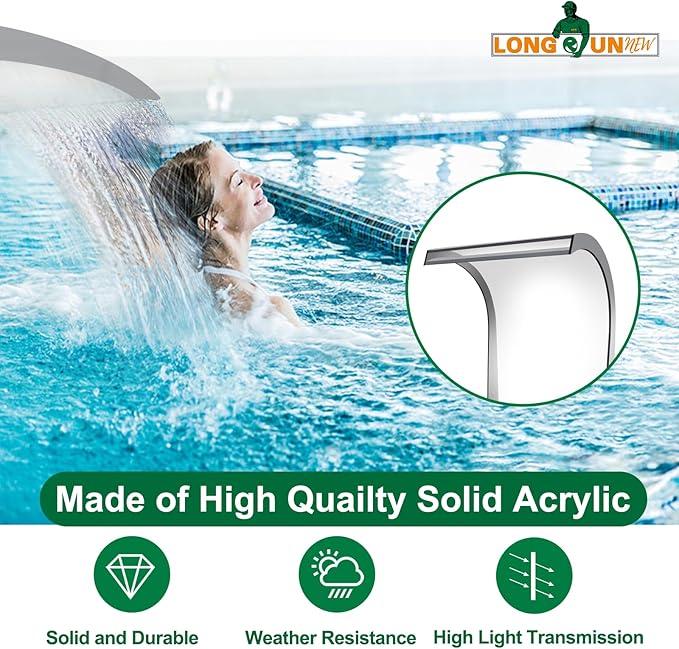 LONGRUN Waterfall Spillway Acrylic S-Shaped Pool Fountain with Multi Color Controllable LED Light, Waterfalls Water Feature for Indoor Outdoor Garden Rockery Pond Swimming Pools-20'' Height