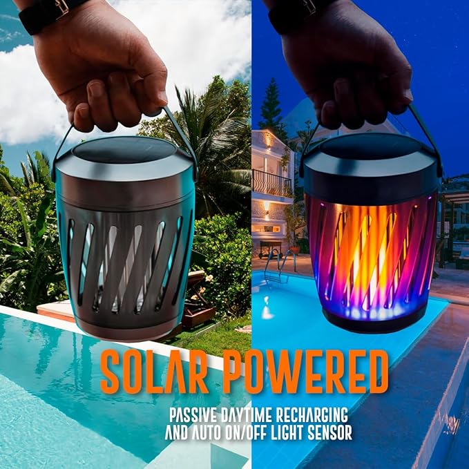 Solar Tiki Torch Lantern ZapperFlying Insect Control with Realistic Flickering Flame Accent Light Solar Powered Rechargeable Garden Lamp (Lantern)