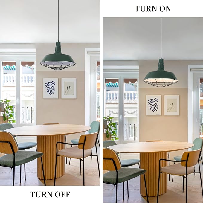 Green Industrial Pendant Lights Kitchen Island, 18.1 Inch Large Pendant Light, Farmhouse Pendant Light with Wire Cage, Barn Pendant 2 Pack, Island Pendant Lights for Kitchen Dining Room