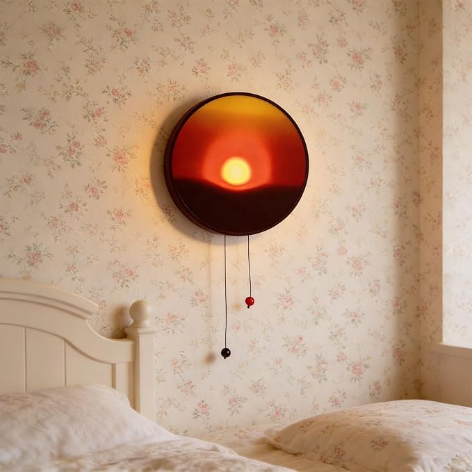 Creative Sunset Lamp Hand Pulled Night Light, Movable Sunrise to Sunset Scenery Wall Lamp, Round Sunsets Projection Lamps, Hand Pulled Wall Light That Moves with The Sun, for Room Decor