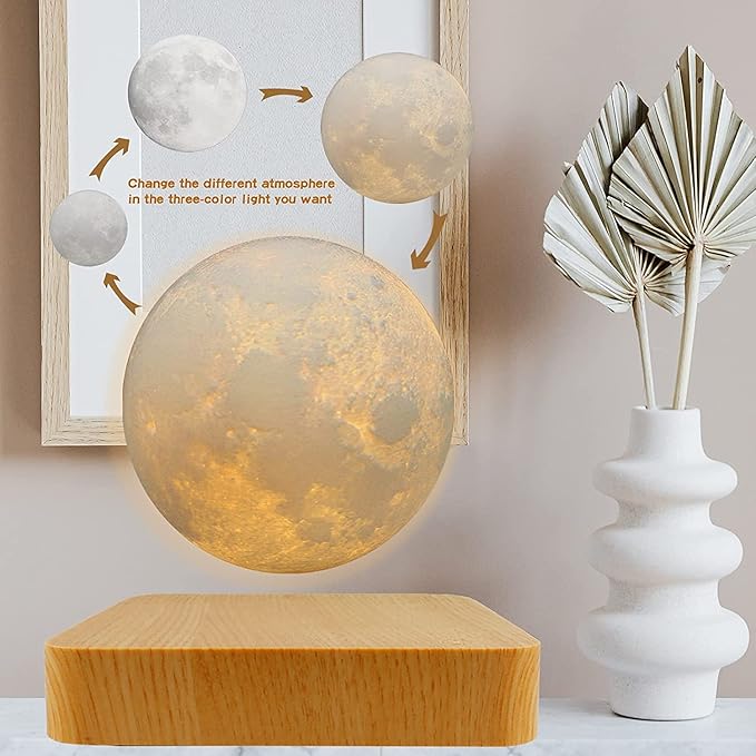 PeacePlanet Levitating Moon Lamp, Gift, LED Table Lamp, Levitate & Rotate in Air, Night Light, Touch Control, Adjustable Brightness, Gift for Girlfriend, Mom, Birthday, Anniversary.