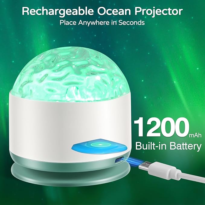 Ocean Wave Projector Light, Rechargeable 16 Color Ocean Lamp Ambient Lighting Night Light Projector Mood Lighting with Dimmable & Remote Control for Bedroom Kids Teen Girl Gift Room Decor - 2P