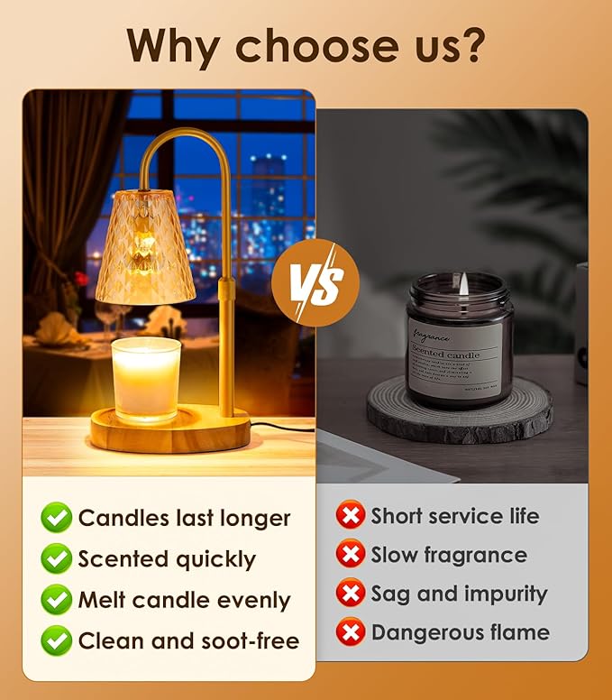 Candle Warmer Lamp with Timer - Adjustable Height Dimmable Warmer Candle Lamps Candle Warmer Lamp Wax Melt Warmer with 2Bulbs for Women Christmas Birthday Gifts