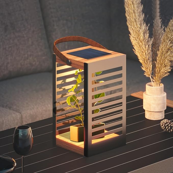 Solar Yard Outdoor Solar Lanterns, Solar Lamp Decorative Outdoor Water-Resistant Steel Table Decor with Handle for Patio, Yard, Porch, Small Black