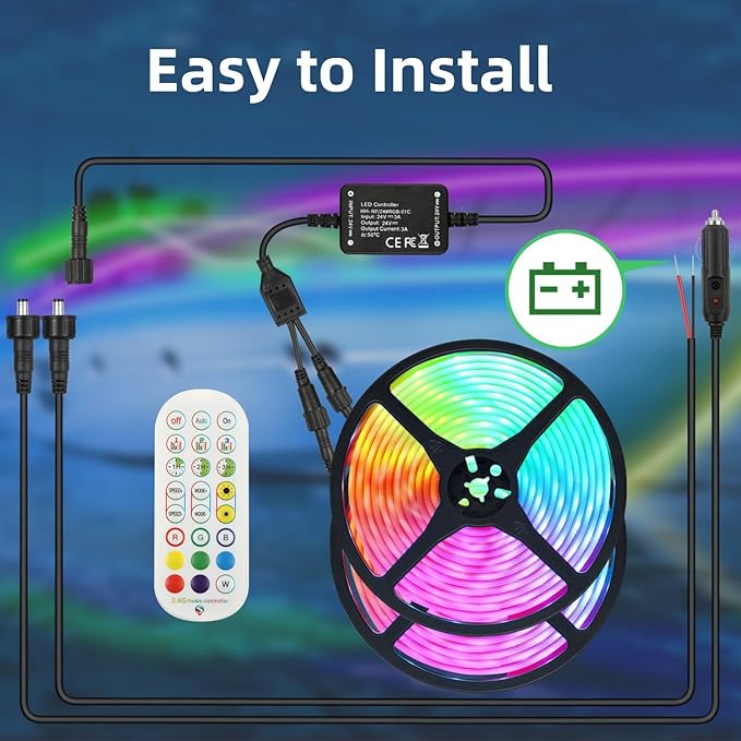 Marine Submersible Boat LED Strip Lights, 32.8FT IP68 Waterproof Underwater Boat RGB Lights, Boat Deck Light, Under Boat Light for Night Fishing Pontoon Boats, RF/APP Control