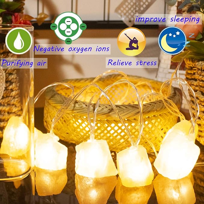 TAOHUA GARDEN Himalayan Salt String Lights Remote Control(8 Modes) with 3 AA Battery Natural Salt Block 10 LED Thanksgiving Christmas Party Decoration Present for Friend