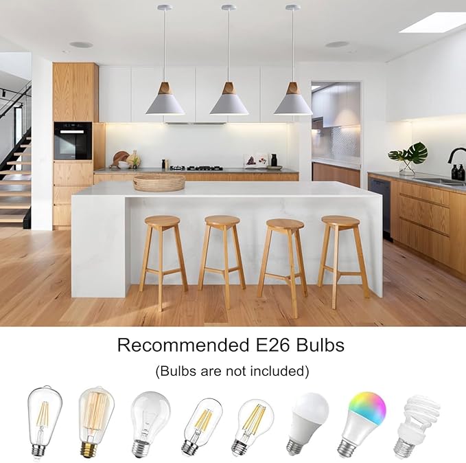 Modern Pendant Light Fixture,Solid Wood Matte White Lampshade Style Ceiling Hanging Lamp,Pendant Lighting for Kitchen Island Dining Room Coffee Bar(White-1 Pack)